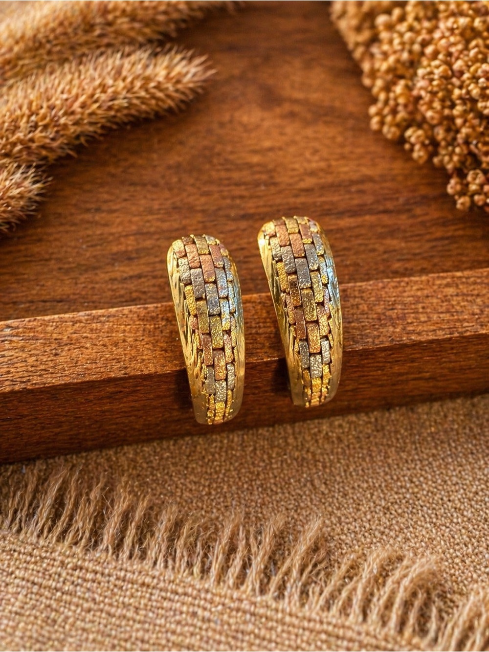 Gold and Rose Gold Textured Hoop Earrings - Women Jewelry